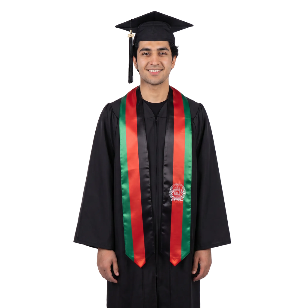 Afghanistan graduation stole featuring the Afghanistan flag, perfect for graduation ceremonies and cultural celebrations.