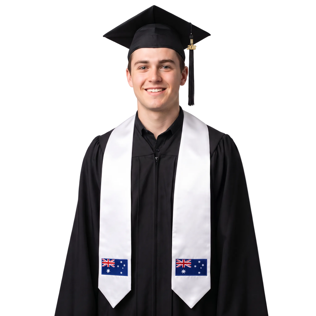 Australia international patch graduation stole featuring an Australian flag patch, perfect for graduation ceremonies and cultural celebrations.