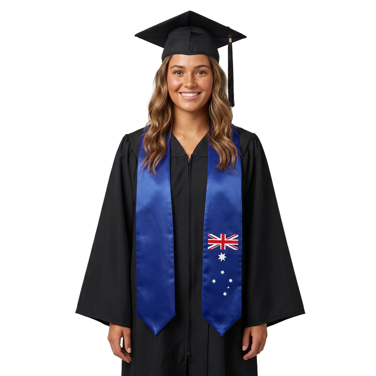 Australia international patch graduation stole featuring an Australian flag patch, perfect for graduation ceremonies and cultural celebrations.