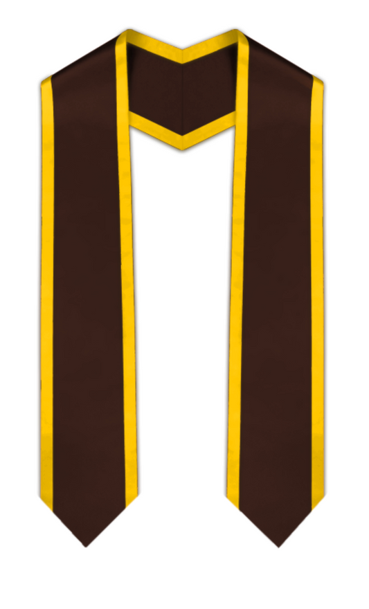 Brown Pointed Graduation Stole with Gold Trim