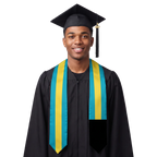 Bahamas international patch graduation stole featuring a Bahamas flag patch, perfect for graduation ceremonies and cultural celebrations.