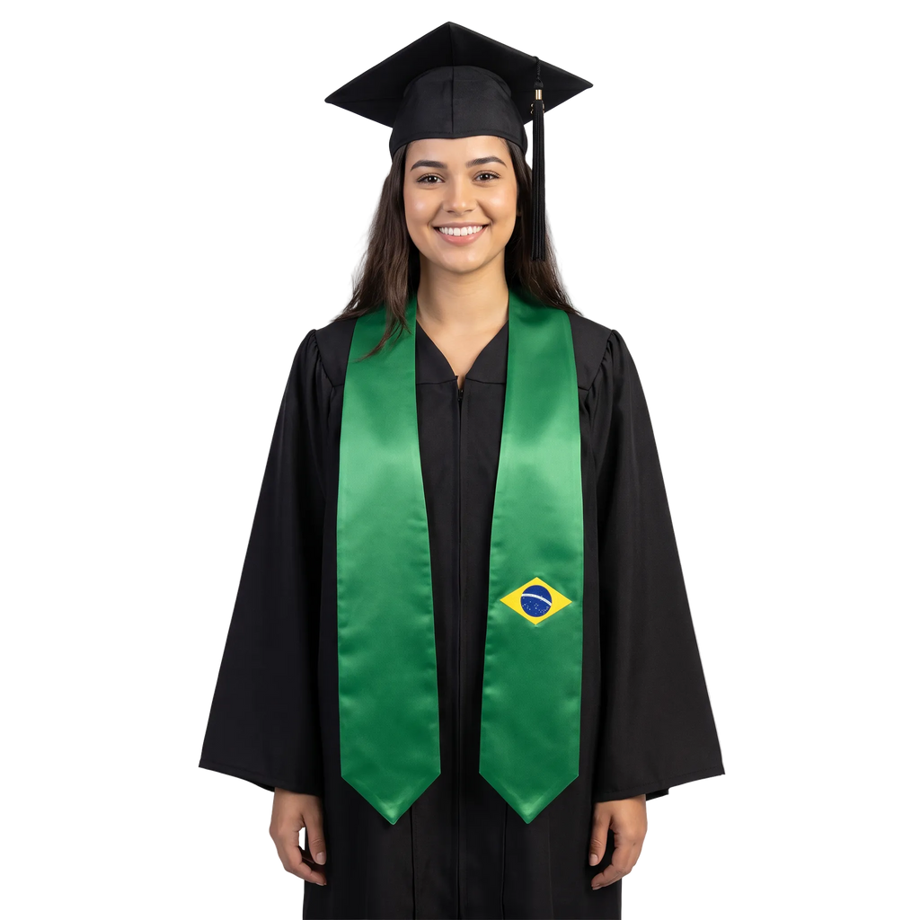 Brazil graduation stole featuring the Brazilian flag, perfect for graduation ceremonies and cultural celebrations.