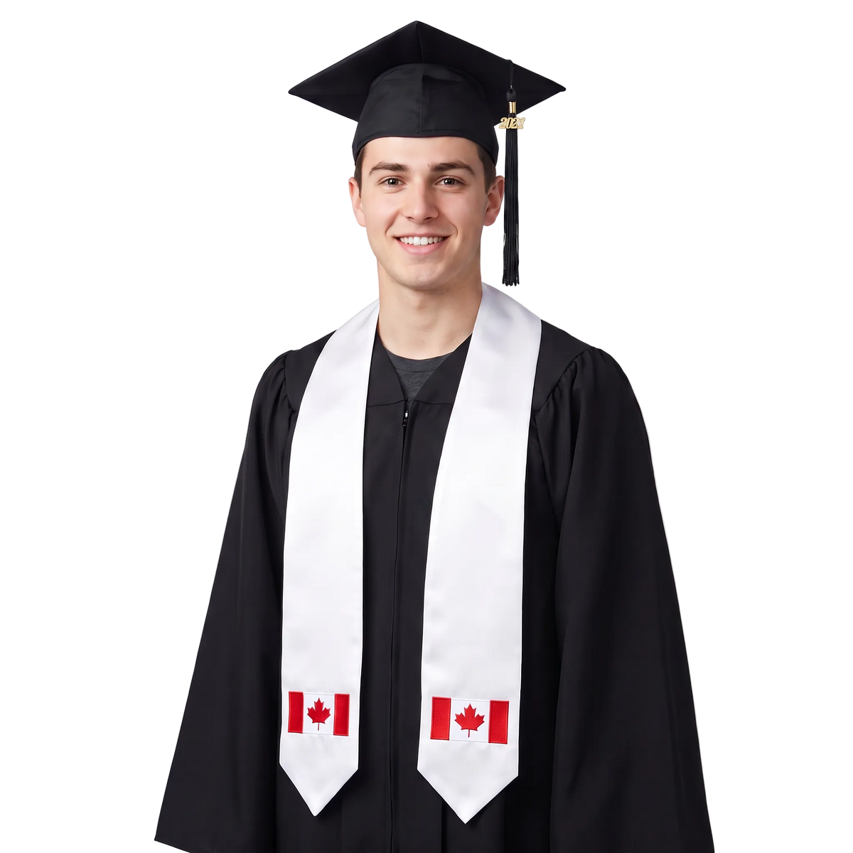Canada international graduation stole featuring a Canadian flag patch, perfect for graduation ceremonies and cultural celebrations.