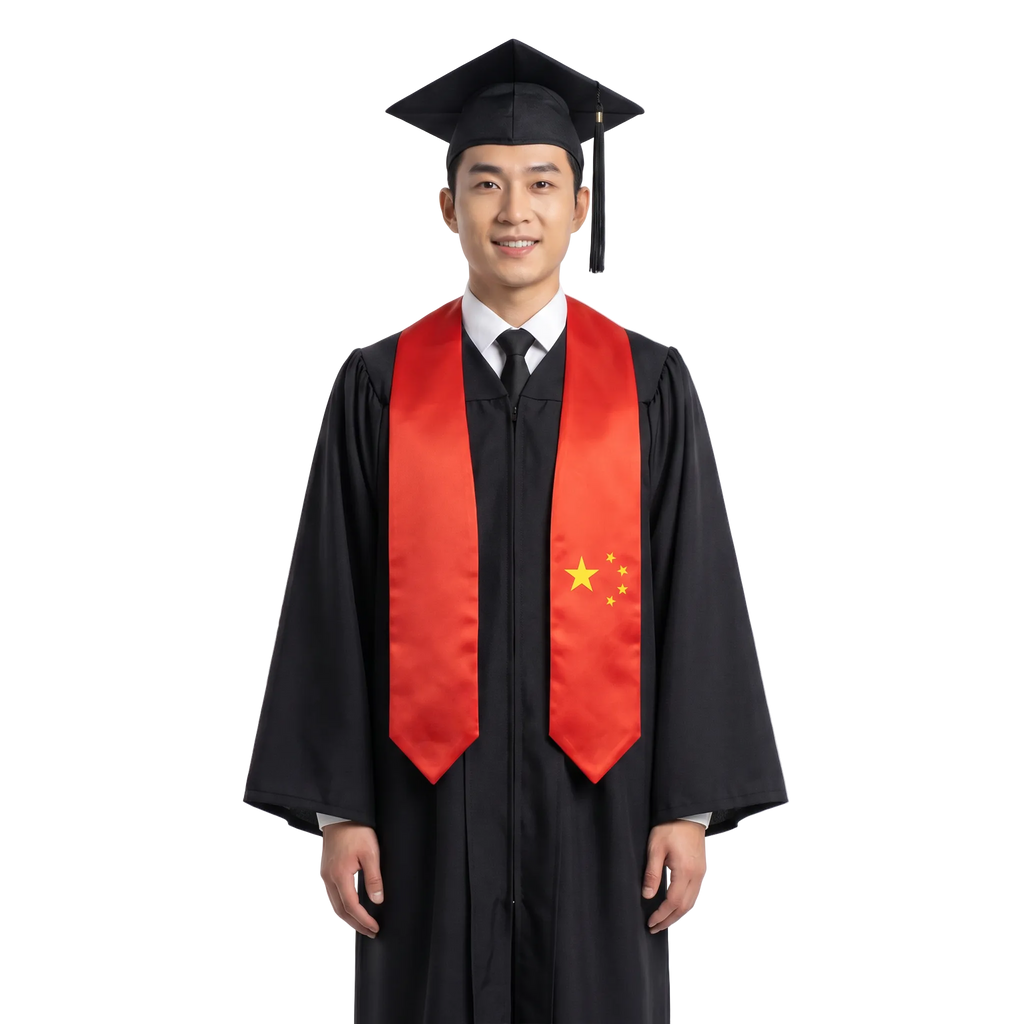 China graduation stole featuring the Chinese flag, perfect for graduation ceremonies and cultural celebrations.