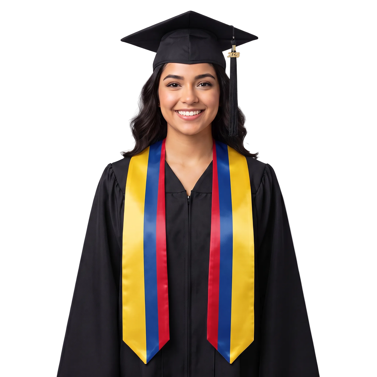 Colombia international patch graduation stole featuring a Colombian flag patch, perfect for graduation ceremonies and cultural celebrations.