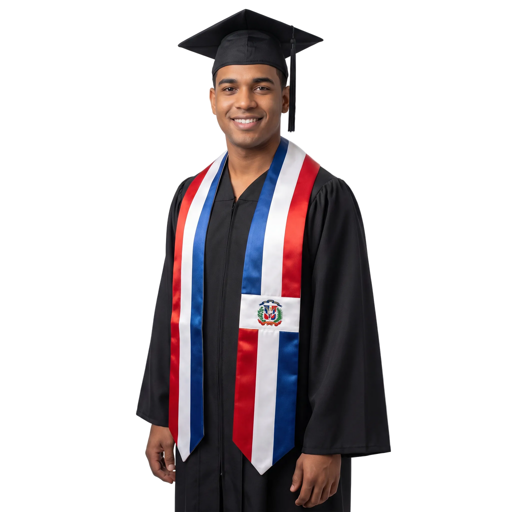 Dominican Republic graduation stole featuring the Dominican flag, perfect for graduation ceremonies and cultural celebrations.