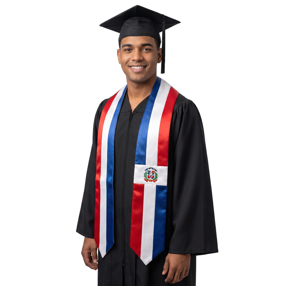 Dominican Republic graduation stole featuring the Dominican flag, perfect for graduation ceremonies and cultural celebrations.