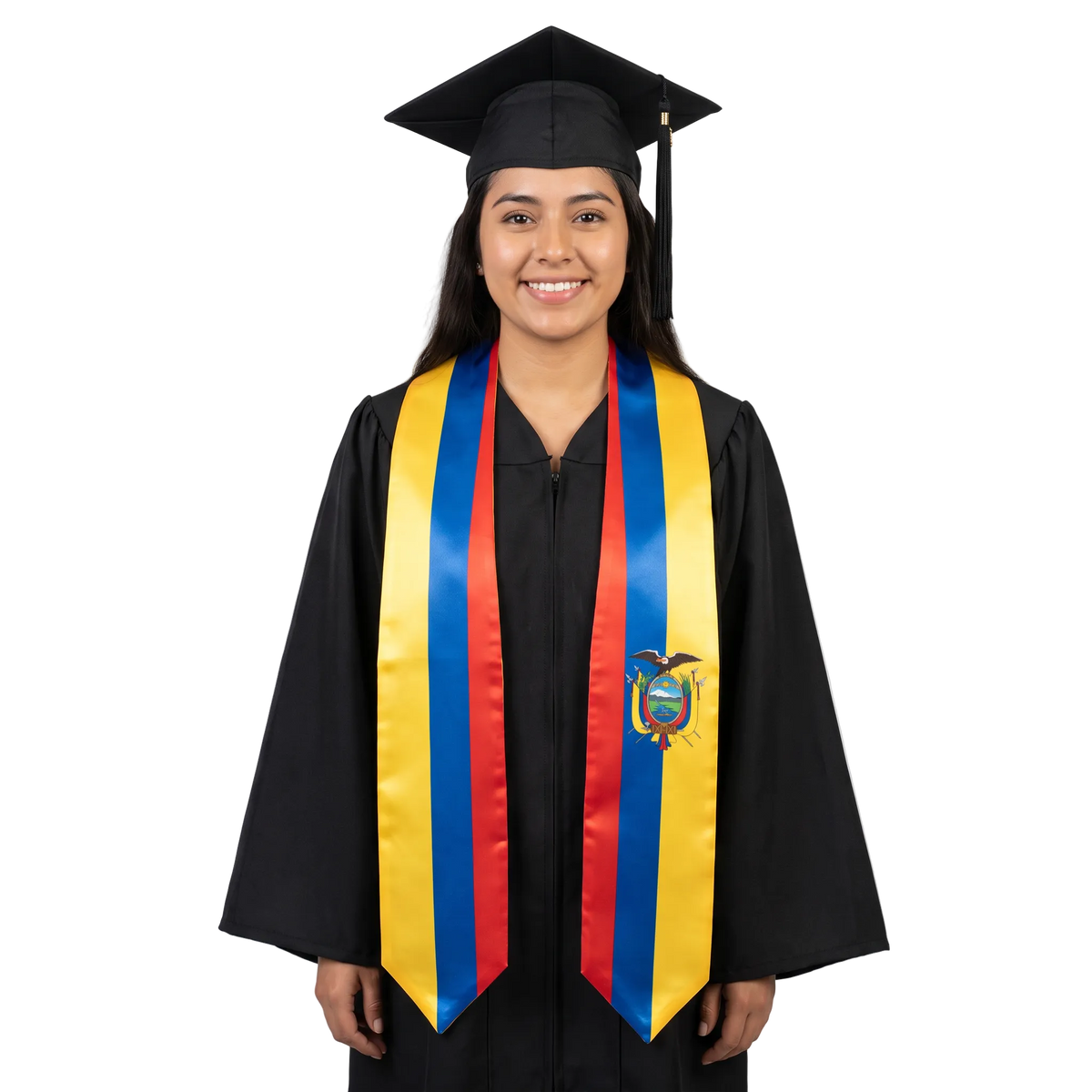 Ecuador international flag graduation stole featuring the Ecuadorian flag, perfect for graduation ceremonies and cultural celebrations.