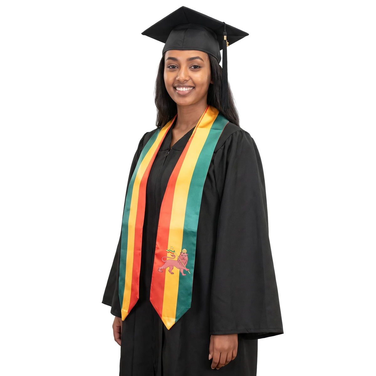 Ethiopia graduation stole featuring the Ethiopian flag, perfect for graduation ceremonies and cultural celebrations.⠋