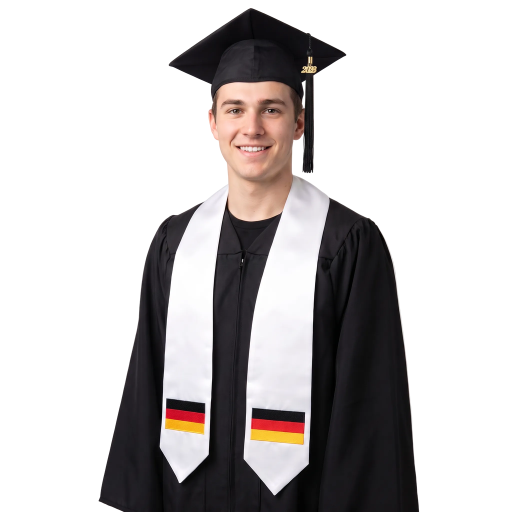 Germany international patch graduation stole featuring a German flag patch, perfect for graduation ceremonies and cultural celebrations.