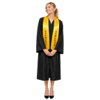 Graduate wearing a gold student athlete graduation stole with embroidered “Student Athlete” lettering.