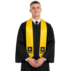 Gold U.S. Army graduation stole with embroidered Army patch on satin for military honor recognition