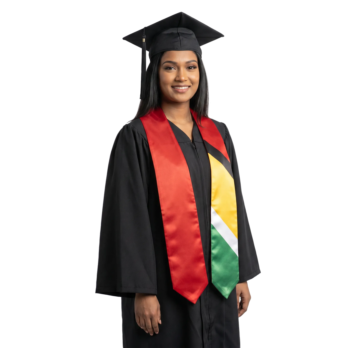 Guyana graduation stole featuring a Guyanese flag sash, perfect for graduation ceremonies and cultural celebrations.⠋