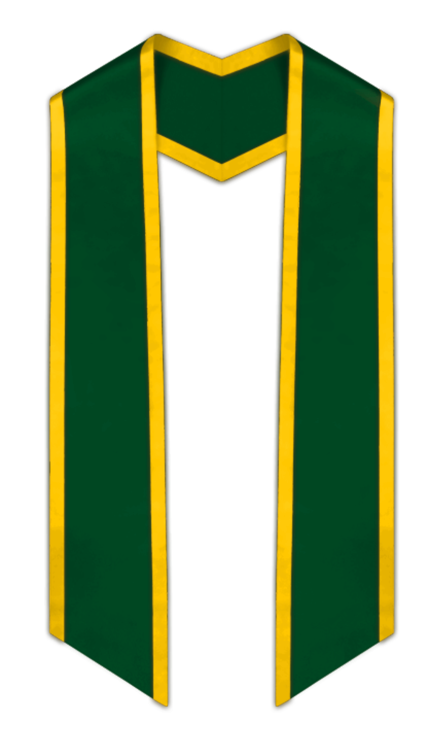 Hunter Green Slanted Graduation Stole with Gold Trim