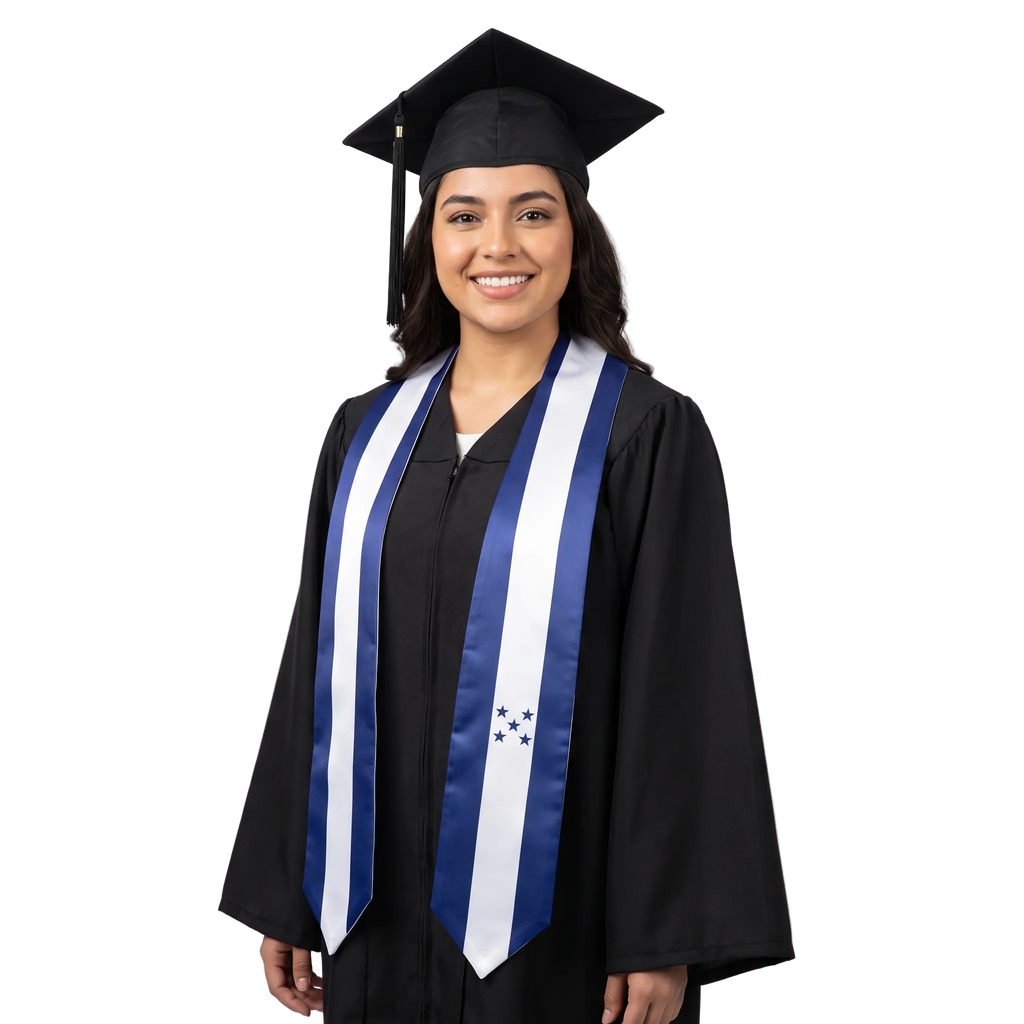 Honduras international patch graduation stole featuring a Honduran flag patch, perfect for graduation ceremonies and cultural celebrations.⠋