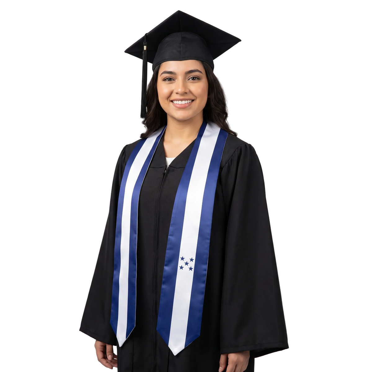 Honduras international patch graduation stole featuring a Honduran flag patch, perfect for graduation ceremonies and cultural celebrations.⠋