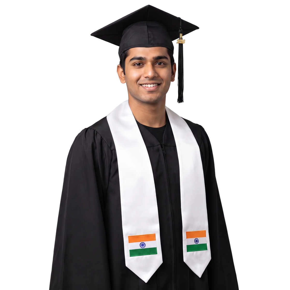 India international graduation stole featuring an Indian flag patch, perfect for graduation ceremonies and cultural celebrations.