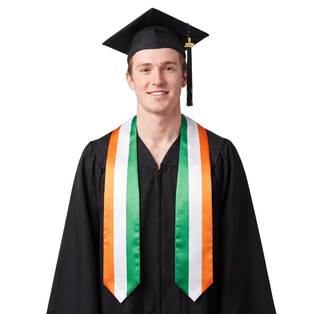 Ireland graduation stole featuring an Irish flag sash, perfect for graduation ceremonies and cultural celebrations.