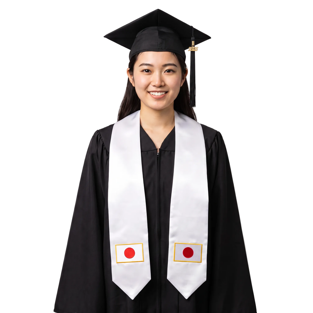Japan international graduation stole featuring a Japanese flag patch, perfect for graduation ceremonies and cultural celebrations.