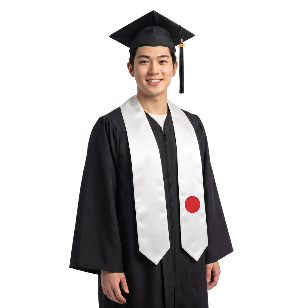 Japan international patch graduation stole featuring a Japanese flag patch, perfect for graduation ceremonies and cultural celebrations.
