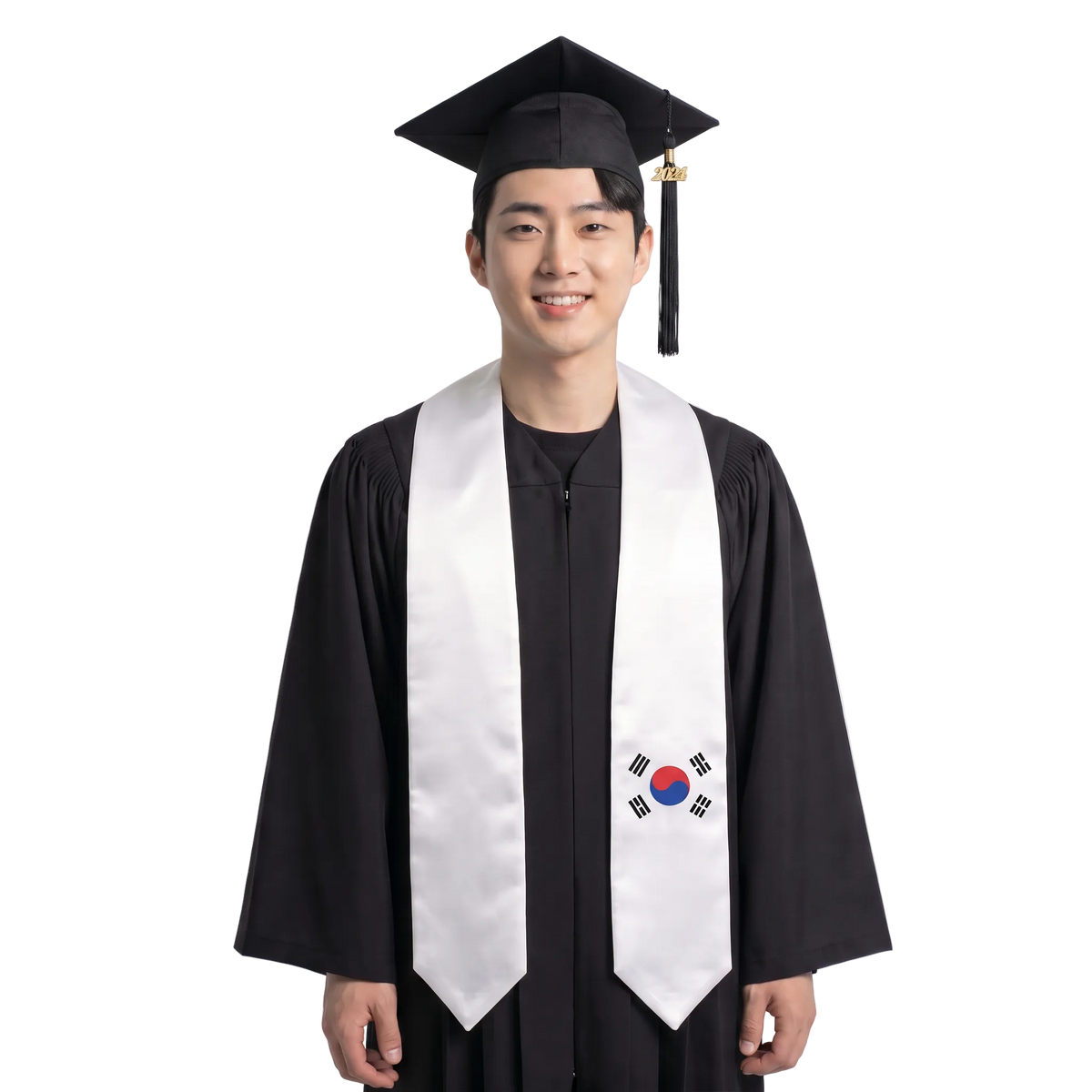 Korean graduation stole featuring a Korean flag sash, perfect for graduation ceremonies and cultural celebrations.