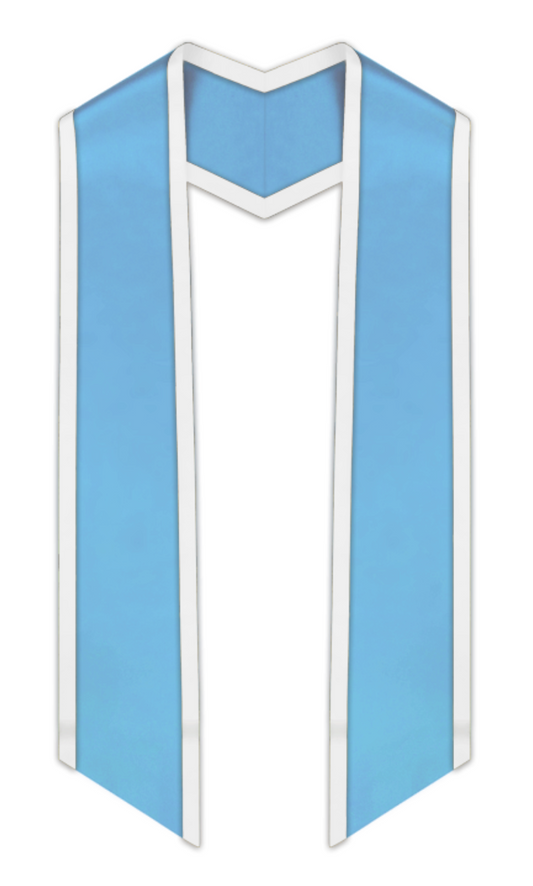 Light Blue Slanted Graduation Stole with White Trim