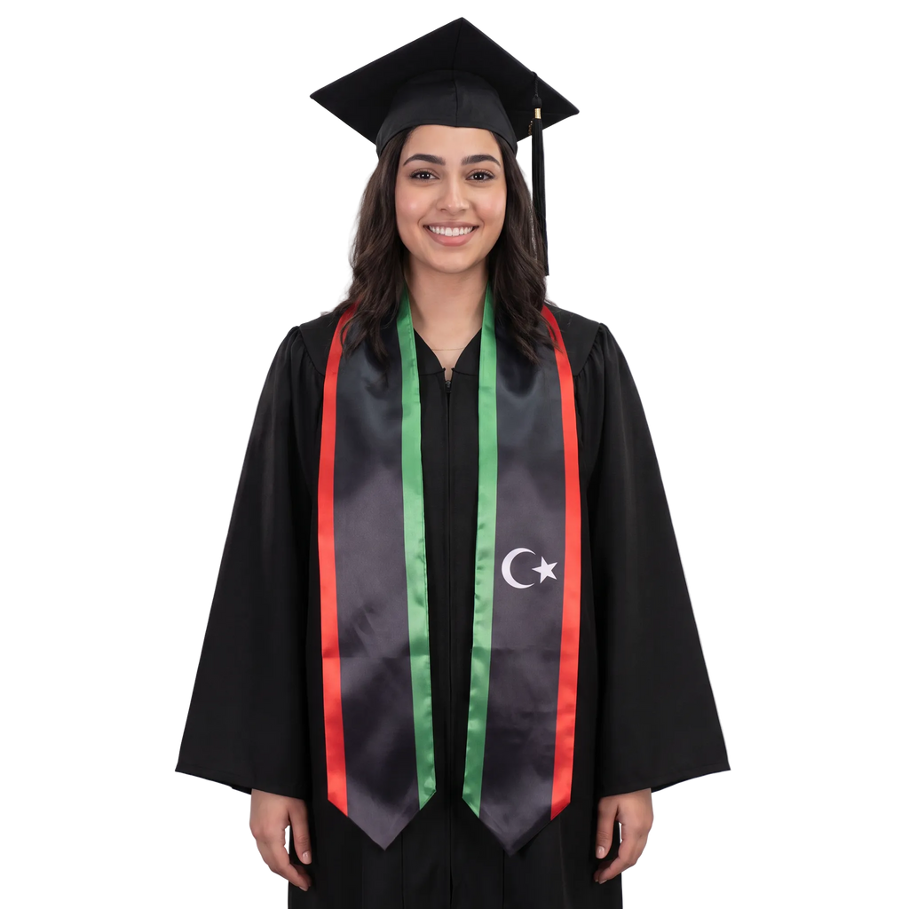 Libya graduation stole featuring a Libyan flag sash, perfect for graduation ceremonies and cultural celebrations.