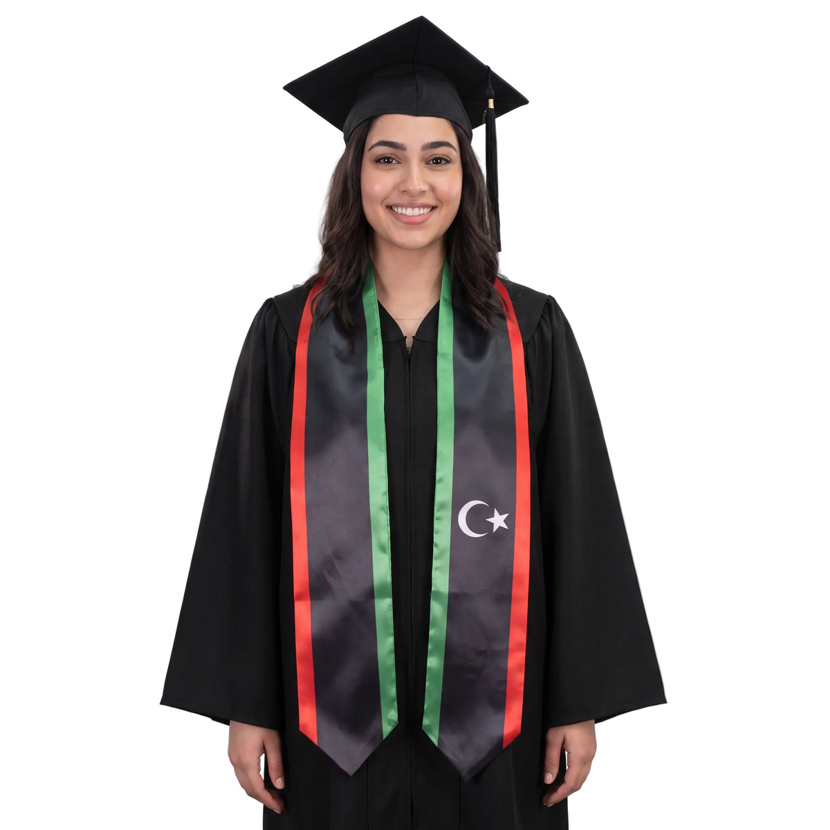Libya graduation stole featuring a Libyan flag sash, perfect for graduation ceremonies and cultural celebrations.