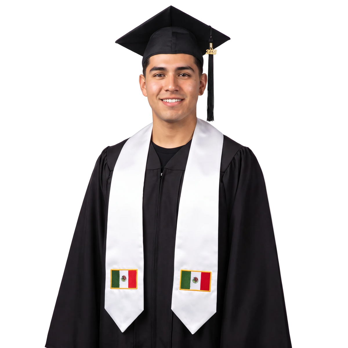 Mexico international graduation stole featuring a Mexican flag patch, perfect for graduation ceremonies and cultural celebrations.⠋