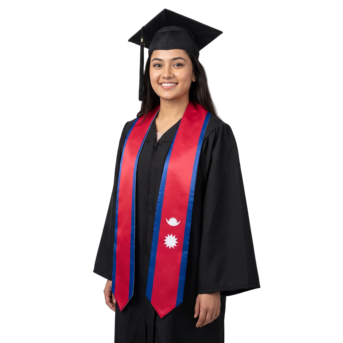 Nepal graduation stole featuring a Nepali flag sash, perfect for graduation ceremonies and cultural celebrations.