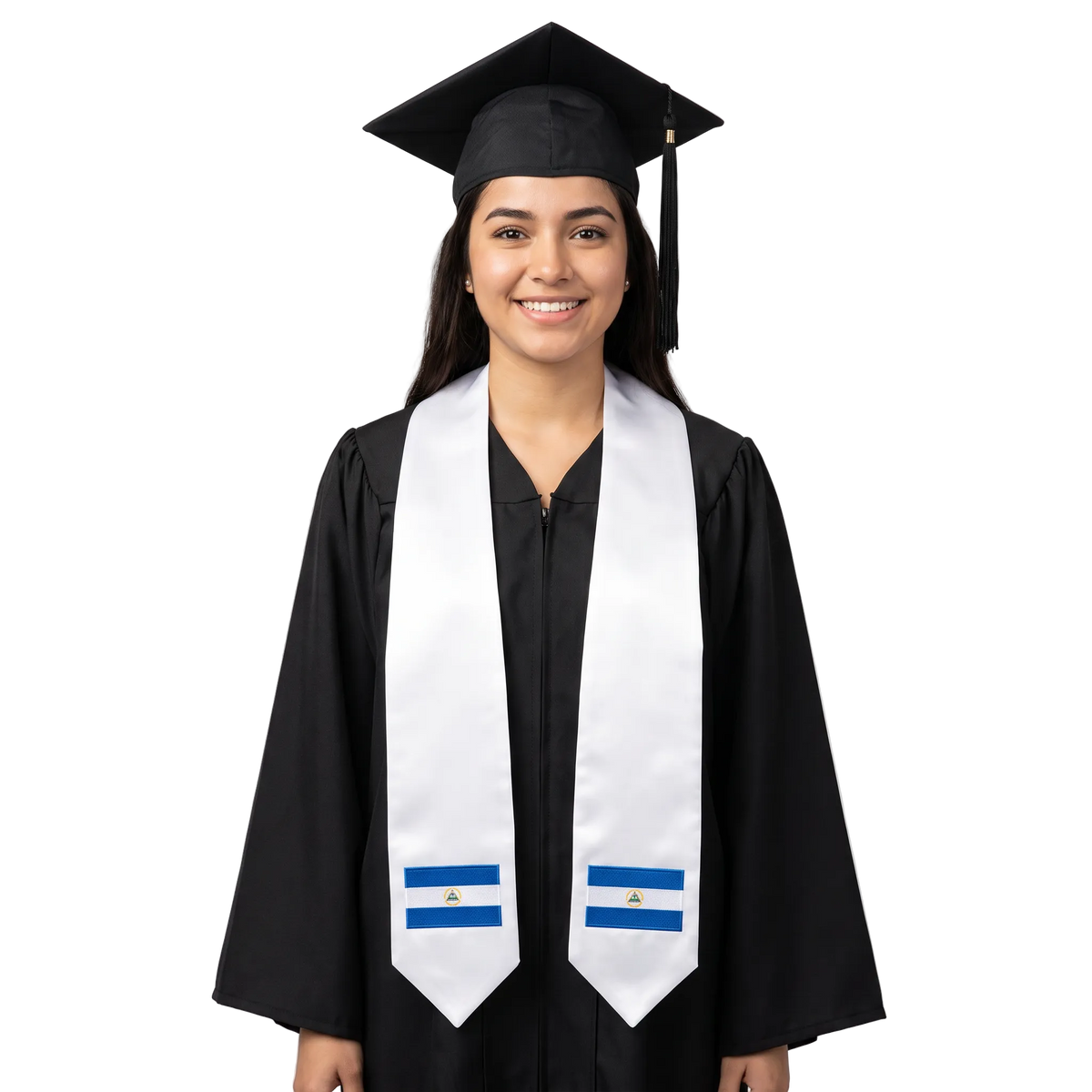Nicaragua international graduation stole featuring a Nicaraguan flag patch, perfect for graduation ceremonies and cultural celebrations.
