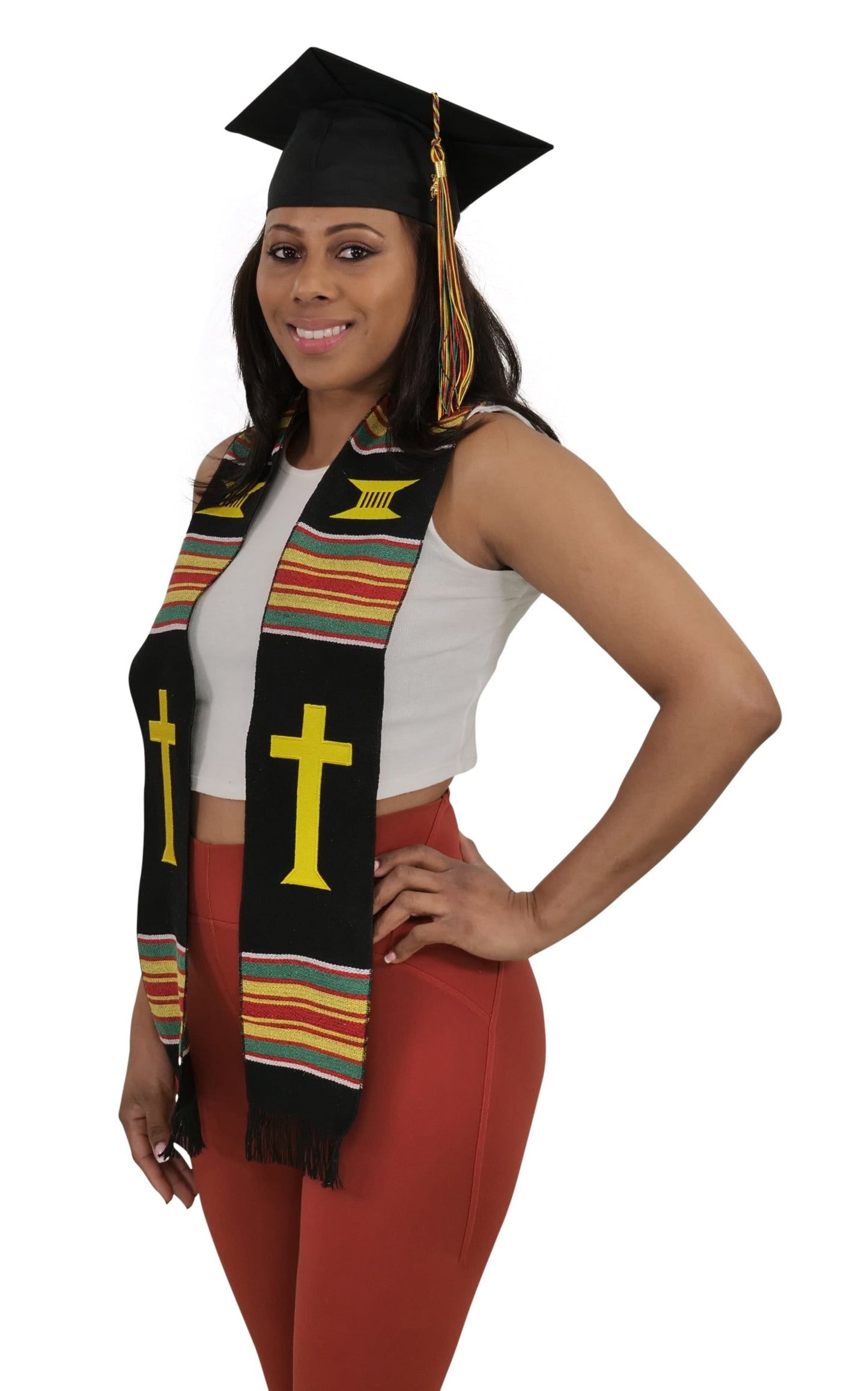 Christian Cross Kente Cloth Graduation Stole