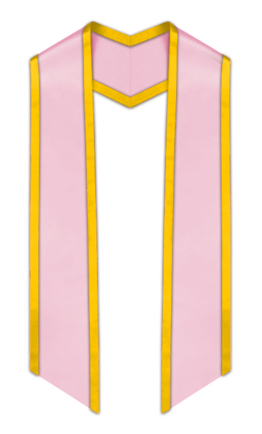 Pink Slanted Graduation Stole with Gold Trim