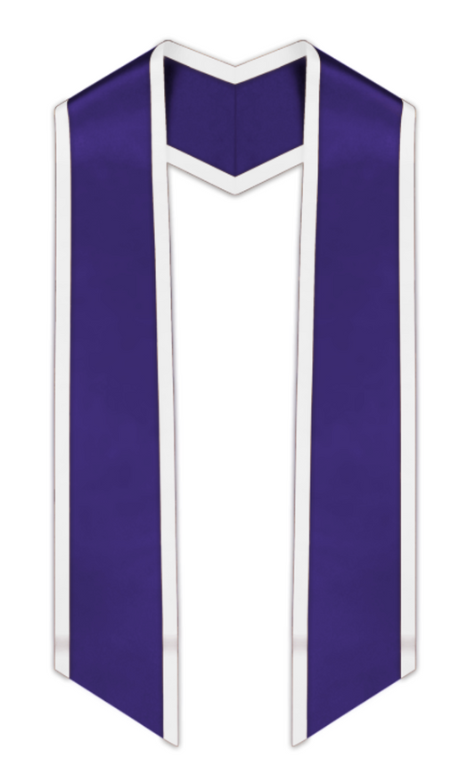 Purple Slanted Graduation Stole with White Trim