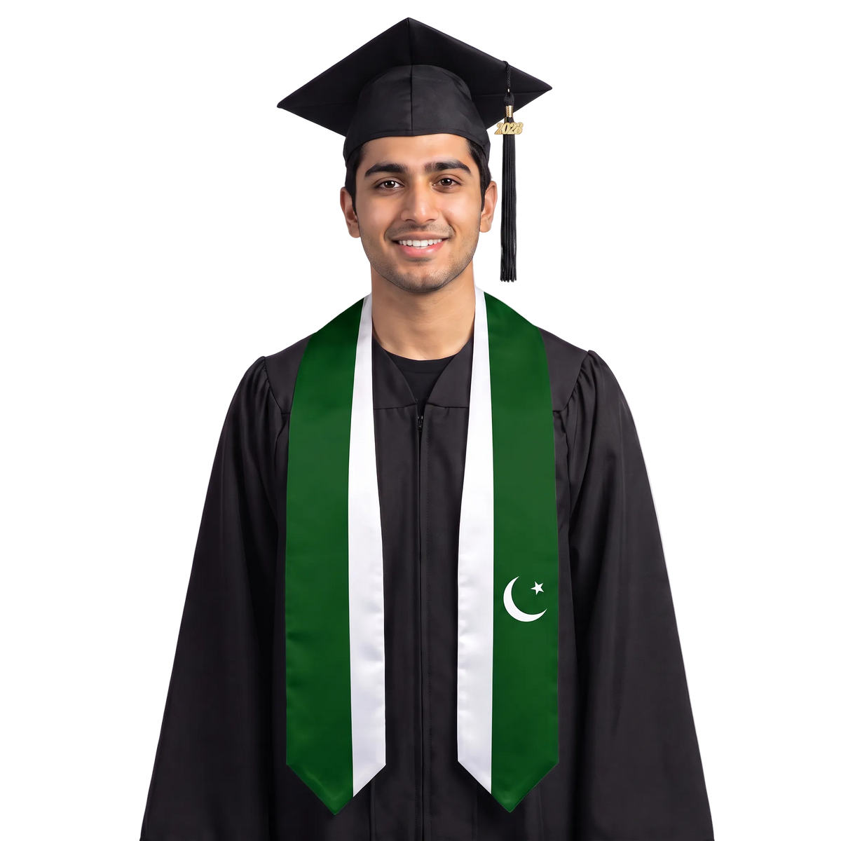 Pakistan graduation stole featuring the Pakistani flag, perfect for graduation ceremonies and cultural celebrations.⠋