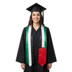 Palestine international patch graduation stole featuring a Palestinian flag patch, perfect for graduation ceremonies and cultural celebrations.