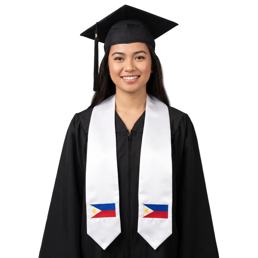 Philippines international graduation stole featuring a Philippine flag patch, perfect for graduation ceremonies and cultural celebrations.⠋