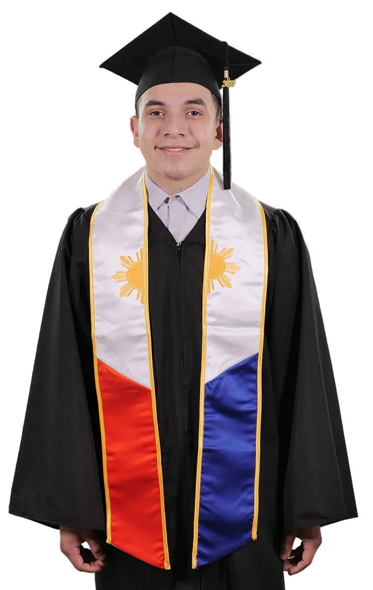 Philippines embroidered graduation stole featuring the Philippine flag, perfect for graduation ceremonies and cultural celebrations.