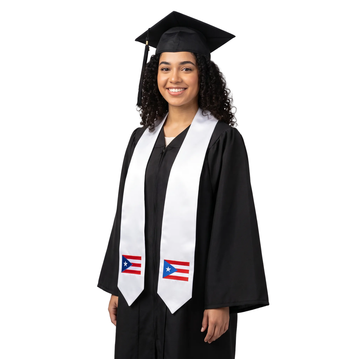 Puerto Rico international graduation stole featuring a Puerto Rican flag patch, perfect for graduation ceremonies and cultural celebrations.