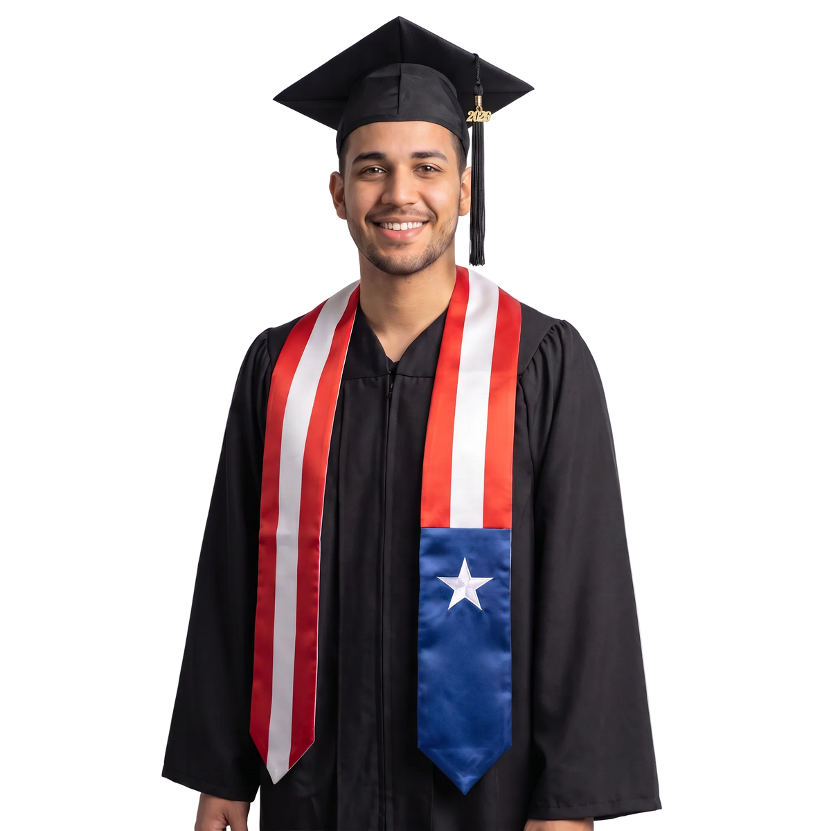 Puerto Rico graduation stole featuring the Puerto Rican flag, perfect for graduation ceremonies and cultural celebrations.