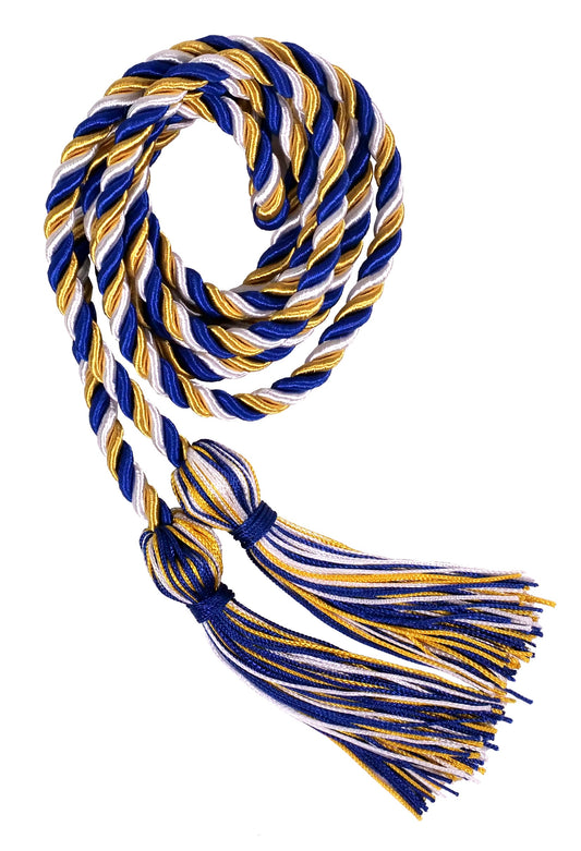 Royal Blue, Gold and White Three Color Graduation Honor Cord