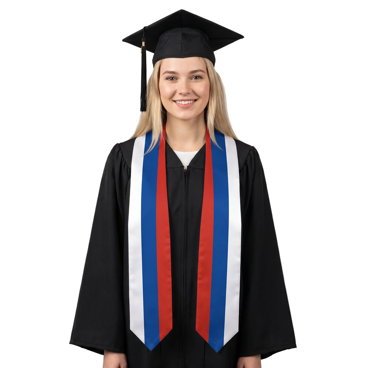 Russia international patch graduation stole featuring a Russian flag patch, perfect for graduation ceremonies and cultural celebrations.