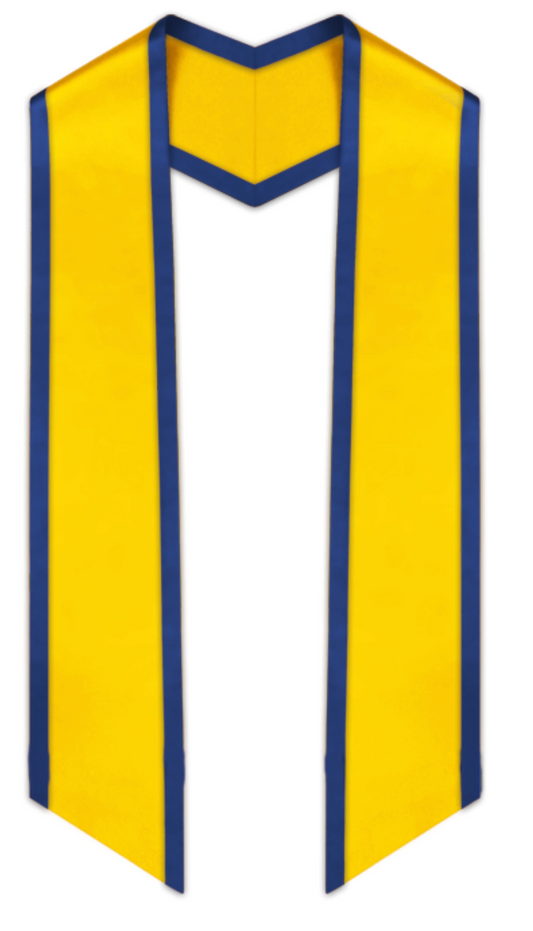 Gold Slanted Graduation Stole with Royal Blue Trim