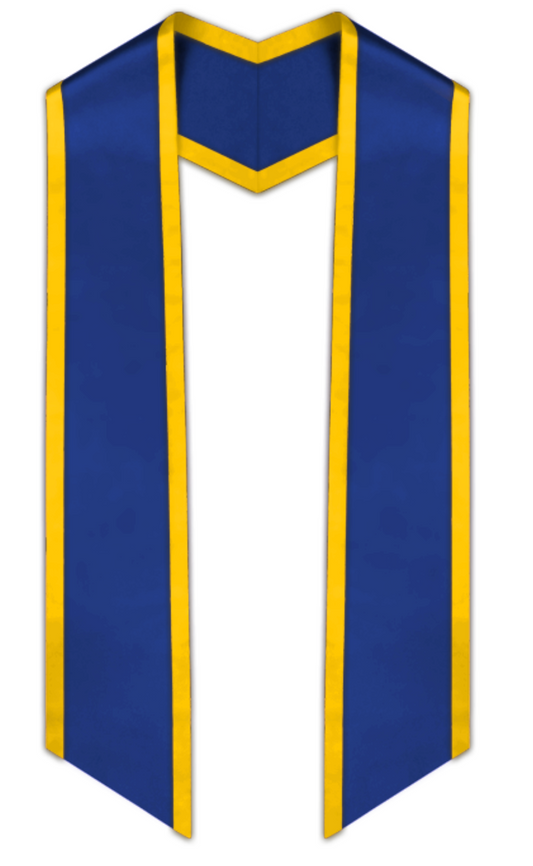 Royal Blue Slanted Graduation Stole with Gold Trim