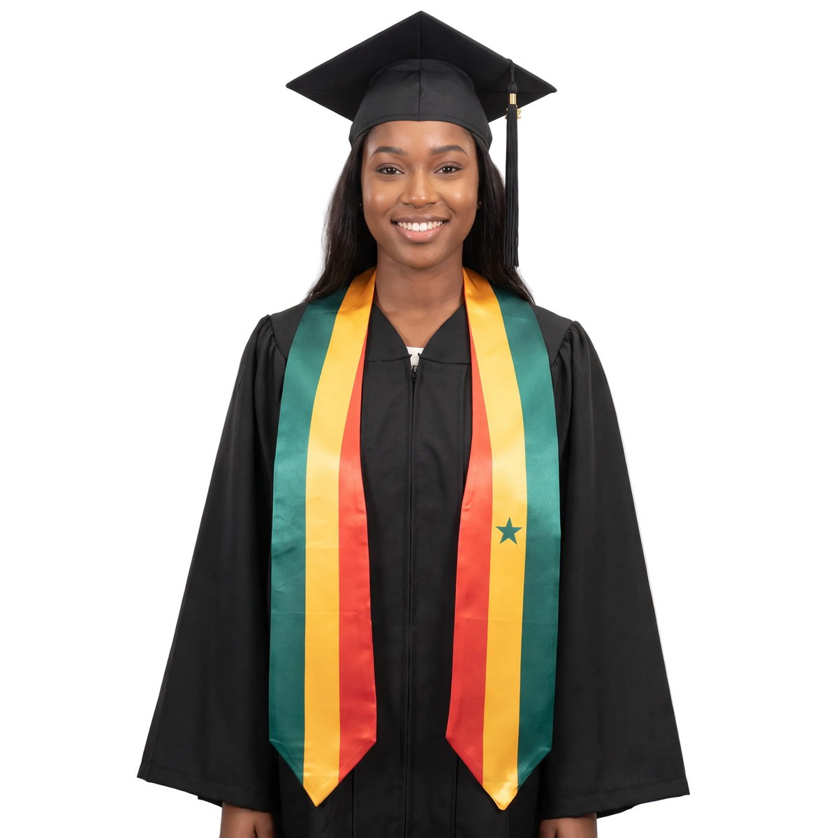 Senegal international patch graduation stole featuring a Senegalese flag patch, perfect for graduation ceremonies and cultural celebrations