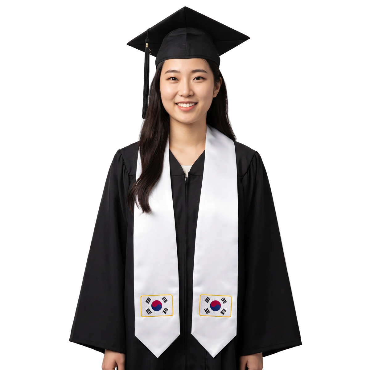 South Korea international graduation stole featuring a South Korean flag patch, perfect for graduation ceremonies and cultural celebrations.