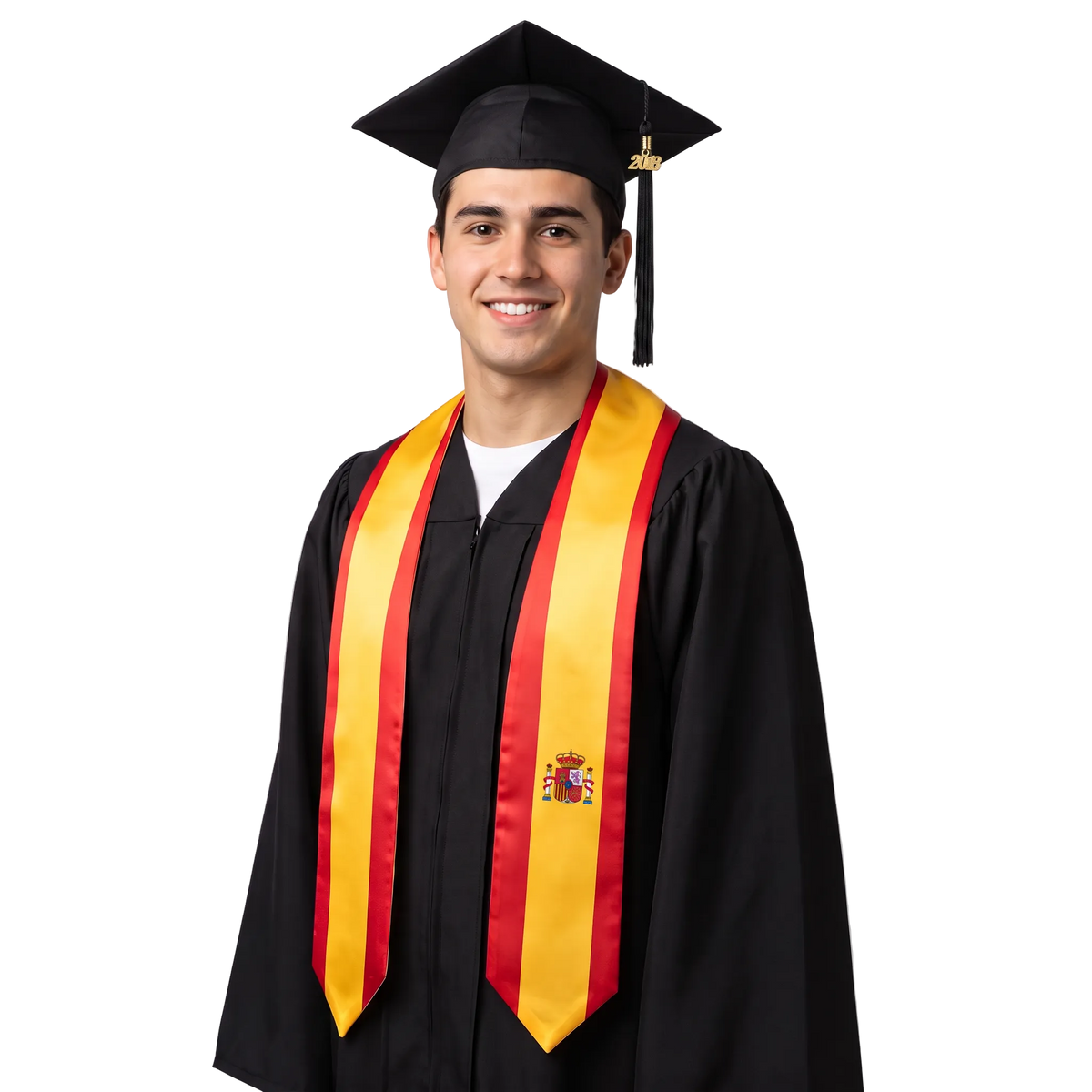Spain graduation stole featuring a Spanish flag sash, perfect for graduation ceremonies and cultural celebrations.