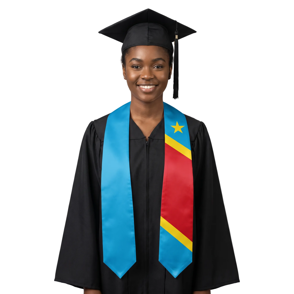Republic of the Congo graduation stole featuring a Republic of the Congo flag sash, perfect for graduation ceremonies and cultural celebrations.