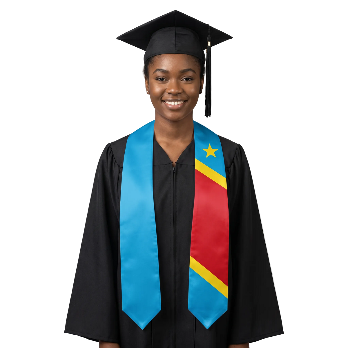 Republic of the Congo graduation stole featuring a Republic of the Congo flag sash, perfect for graduation ceremonies and cultural celebrations.