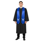 U.S. Air Force graduation stole with embroidered patch on royal blue satin for military honor recognition
